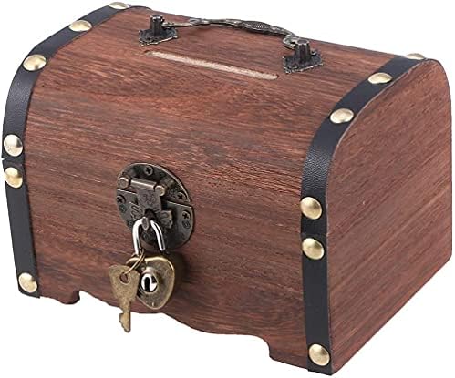 Retro drvena kutija za odlaganje komoda, drsko blago organizatora Coin BOX PIGGY banka sa bravom i tipkama za djecu odrasli