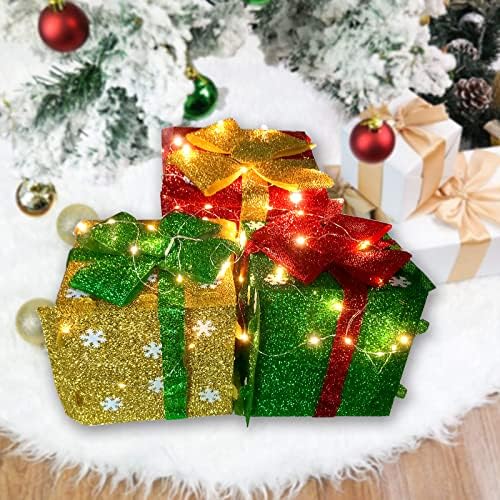 Božićni ukrasi Poklon kutije Set od 3, crvene zelene i zlatne prisutne kutije sa božićnim dvorištem