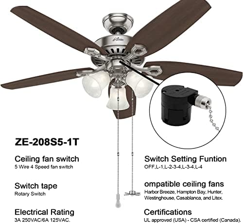 ZING EAR ZE-208S5-1T 5 Žica 4 Brzi stropni ventilator okretni prekidač stropnog ventilatora Zamjenski