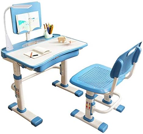 Wgwioo Set stolica za dječje učenje, stol za učenje za djecu sa lampom i postoljem za knjige, podesiv po visini, plava