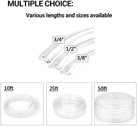 3/8 ID × 1/2 od - 10 ft prozirne plastične vinilne cijevi,Fleksibilno PVC crijevo lagana netoksična