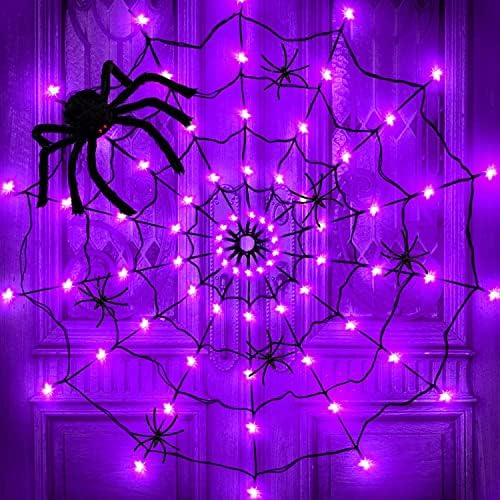 【Novo】svjetlo za paukovu mrežu za Noć vještica LED i Pauk od 12 inča, ukrasi za paukovu mrežu od 4 stope 70 ljubičastih LED osvijetljenih, Unutarnji Vanjski kućni dvorišni vrt zastrašujući prozor za Noć vještica dekoracija na baterije