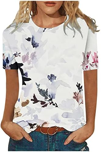 Teen Girls Tee Jesen Ljeto kratki rukav pamučni posad izrez tinter slika cvjetna grafička gornja majica za žene yz yz
