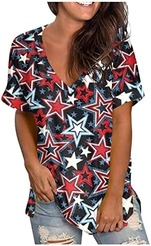 Vrhovi kratkih rukava za žene Dressy 4. jula Patriotski print Top Casual Crew Bouse Majica Comfy majica