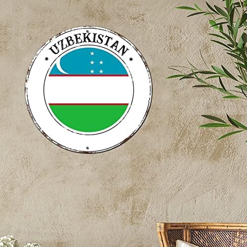 Uzbekistan aluminijumski metalni okrugli limenki znak Uzbekistan Nacionalni zastava Metalni vijenac znakovi polica policajactih stila hrđe slobodno vrijeme otporno na vrijeme patriotski metalni vijenac za vikendice 9x9in