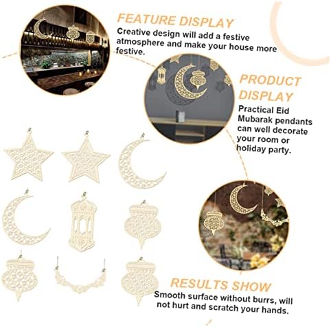 BESPORTBLE 9 postavlja drveni privjesak ukras para Woodsy Decor kućni pribor Muslim Ramadan potrepštine za zabavu zvijezda mjesec Cutous drveni Uskrs viseći ukras mali drveni privjesak Kućni privjesak