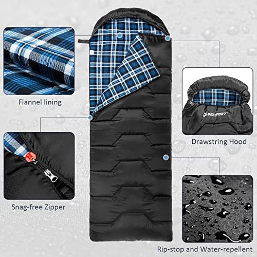 Bessport torba za spavanje zima / flanel obložen 18℉ - 32℉ Extreme 3-4 Season toplo & hladno vrijeme torbe za spavanje za odrasle velike | lagane, vodootporne za kampovanje, ruksak, planinarenje