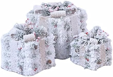Set od 3 poklon kutije s božićnim osvjetljenjem unaprijed osvijetljene LED lampice sadašnje kutije Ornament vanjske tople bijele kutije dekoracija za unutrašnje Božićno Dvorište dekor Mansion Ornament Set