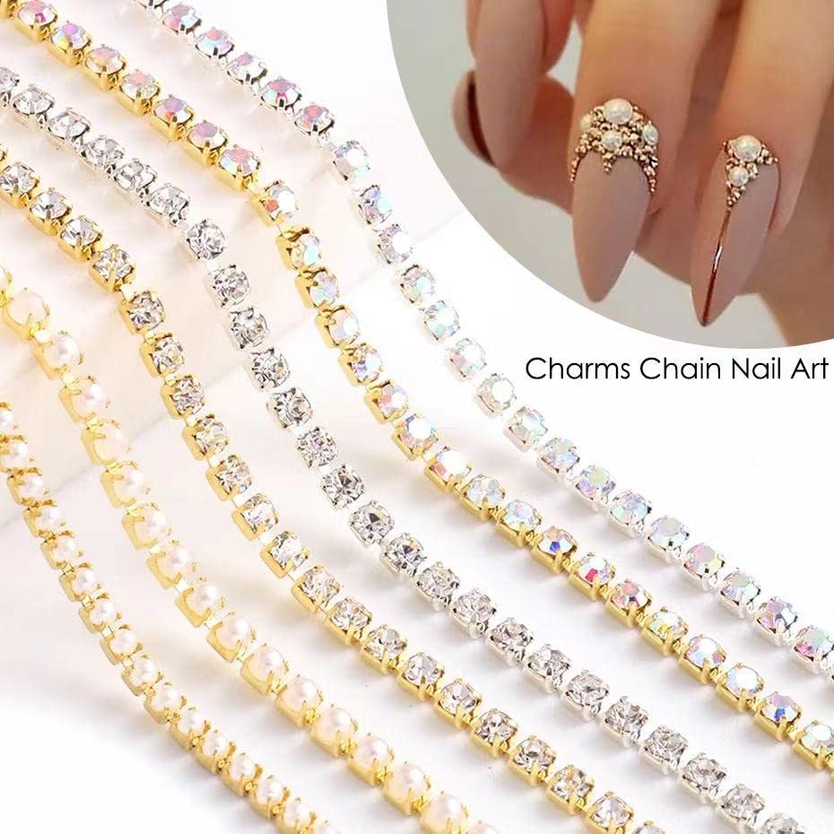 6 mreža Pearl Claw lanac Privjesci za nokte 3d vještački dijamant svjetlucave šljokice Glod Sliver Bracelct