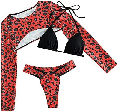 3 komada kupaći kostim za žene leopard Print skraćeni topovi sa Halter V izrezom niski Bikini Setovi kupaćih