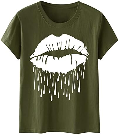 Ženska ljetna casual majica kratkih rukava okrugli izrez grafički tiskani za usne tisak tine majice
