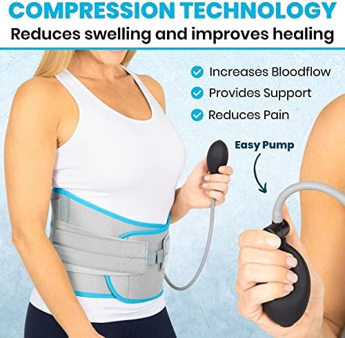 Vive Dekompresijski pojas za leđa - podrška za lumbalnu kičmu & kompresijska pumpa na naduvavanje - gel omotač sa naramenicama za povrede, hernija diska, skolioza, ublažavanje bolova, topla / hladna terapija