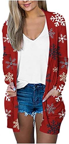 Ženska božićna kardigan ružna slatka Xmas grafička košulja vrhovi dugih rukava otvorena prednja lagana kardiganska odjeća