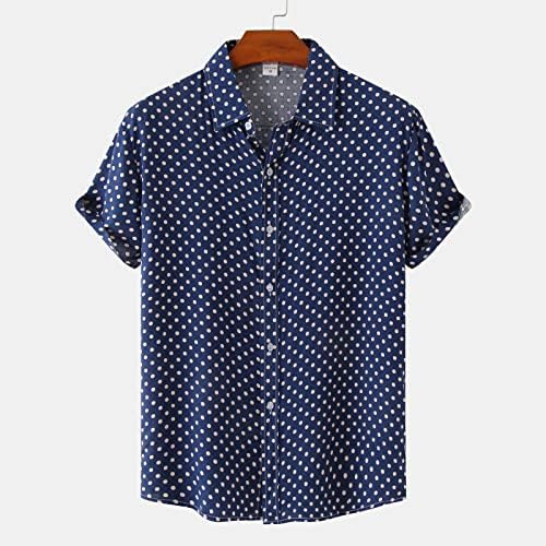 Košulje za muškarce tiskane pamučne posteljine top polka dot ispis rever kratkih rukava majica Muška majica Dugme Ležerne prilike