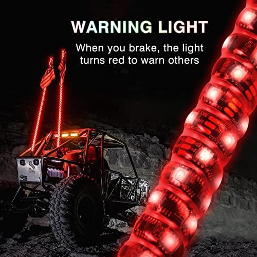 NOVSIGHT 2kom 3ft LED Whip svjetla, spiralna RGB Led svjetla za jurenje sa daljinskim upravljačem Bluetooth aplikacije za RZR UTV ATV antenu vodootporno upozorenje osvijetljeno za Offroad Buggy Dune Can-am Polaris kamion