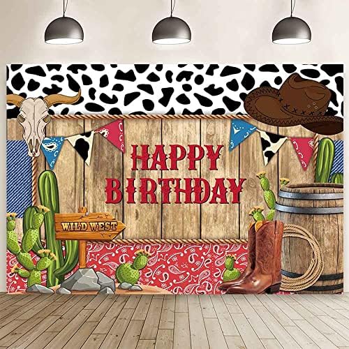 Aibiin 7x5ft Western kaubojski rođendan Backdrop Print Wild West FOTOGRAFIJA Pozadina rustikalnog drveta Rođendanska zabava Kaktus Boot Hat Vinil Banner isporučuje Cake Smash Foto Studio rekviziti