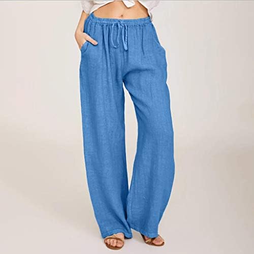 Ljetne kapri hlače za žene široke ležerne posteljine noge za žene, čvrste pantalone elastične pamučne pantalone
