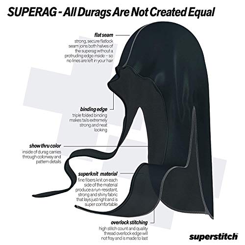 SuperStitch Supersilky ultra svilenkast Durag X Wavebuilder | 30+ stilova Premium dizajner Durags za muškarce