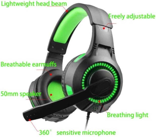 Fedrui Gaming slušalice sa mikrofonom za otkazivanje buke, slušalica za igre sa prozračnim ušima i svjetlo za disanje, za Internet kafić ili dom