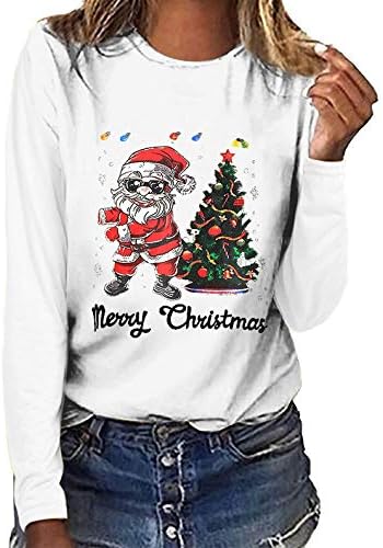 Žene majice s dugim rukavima Rukovnice ružnih santa ispisa vrhovi božićne stablo Grafički tee majica Ležerne