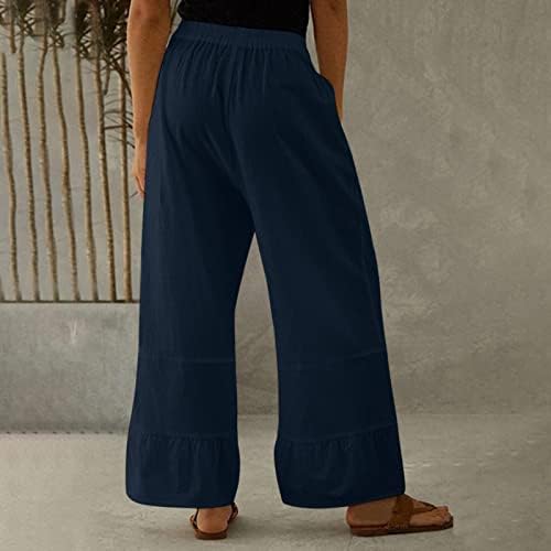 Ležerne ljetne pamučne lanene pantalone za žene labave pantalone sa ravnim nogavicama visokog struka duge