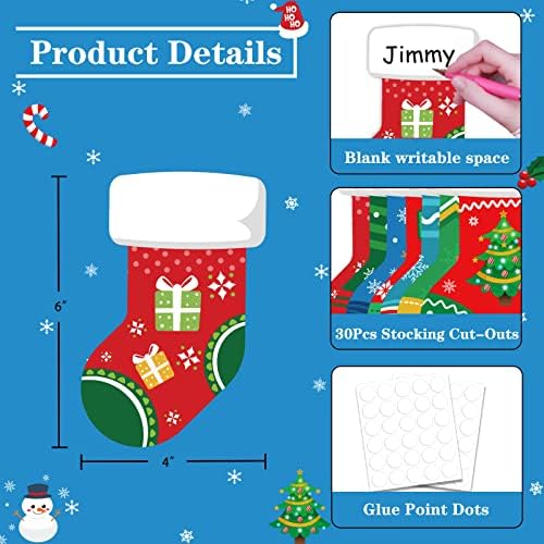 SICOHOME Božić Cut-Outs za učionicu 4x6 miješanih Božić čarapa Cut-Outs sa ljepilom tačke tačke za zimu oglasnoj