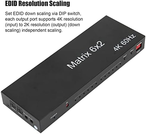 Prekidač, 6x2 HD multimedijski prekidač 4K 60Hz EDID 3D HDCP 2.2 Daljinski upravljač Podrška optički vlakno 3,5 mm stereo izlaz, za HDTV, postavite gornju kutiju, kontrolu podataka