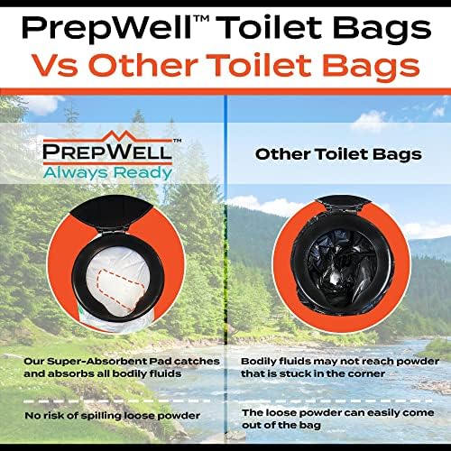 PrepWell jednokratne toaletne torbe sa Super upijajućim jastučićem-otporno na curenje-univerzalna veličina odgovara svakom Prijenosnom toaletu ili kanti-uklanja mirise-odlično za vani i hitne slučajeve