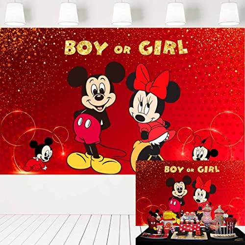 Baby Mickey Minnie Spol otkriva pozadinu crveni Mickey Mouse potrepštine za rođendanske zabave dječak ili djevojčica Baby tuš dekoracije baner za tortu stol 5x3 ft 405