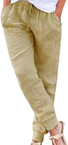 Kitimi ženske pamučne posteljine hlače Čvrsti elastični struk gležanj Capris pantalone ljetne
