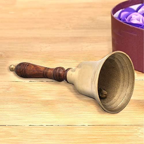 Benjara ručno izrađena mesingana 9 inča ručno zvono sa drvenom ručkom, zlatom i smeđom
