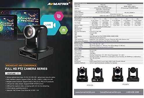 LILLIPUT AVMATRIX PTZ1270-5X Full HD PTZ kamere za prenos i konferenciju Full HD PTZ kamere za live streaming s daljinskim upravljačem i nosačem za montiranje