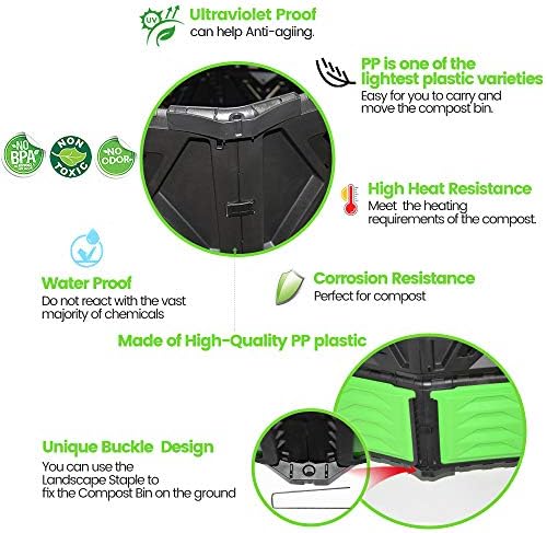SQUEEZE master XXL velika kanta za kompost na otvorenom-720l / 190 galona-jednostavna montaža-bez vijaka-bez BPA-čvrst& izdržljiv-zelena vrata
