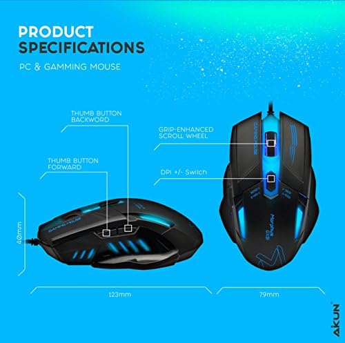 Aikun Gaming Mouse Wired, 4 podesiva nivoa DPI, 7 kružnog i disanja LED svjetla, Morphus ožičeni