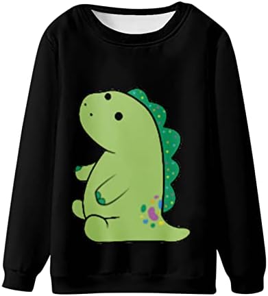Košulje dinosaura za muškarce, crtani grafički kratki majica dugih rukava okrugli vrat Duks pulover za Halloween Božić
