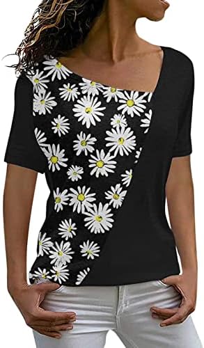 Ženska majica kratkih rukava 2023 Deep V izrez Pamuk grafički grafički print cvijet ležerna košulja za blube za djevojke Jesen Ljeto LR