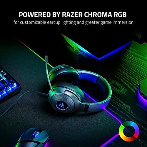 Razer Kraken V3 X žičane USB slušalice za igre: lagana Građa - Triforce 40mm drajveri - HyperClear Cardioid Mic - 7.1 Surround zvuk-Chroma RGB rasvjeta-Crna