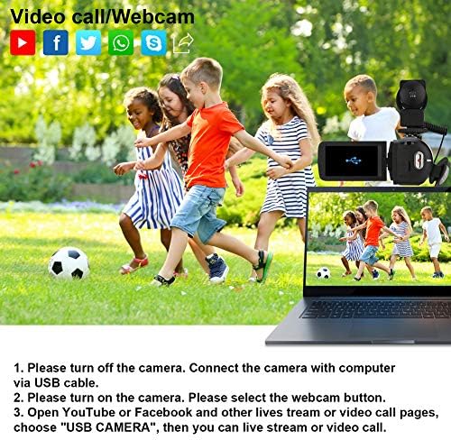 Vjianger video kamera kamkorder 4k 24MP vlogging kamera za YouTube sa IC noćnim vidom, 18x digitalna zum kamera sa mikrofonom, 2.4 GRemote kontrola, 2 baterije, ručni stabilizator（A01-3 Black2）