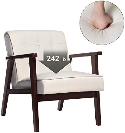 Songmics stolica za slobodno vrijeme sa naslonom za ruke i nogama od punog drveta, moderna sofa