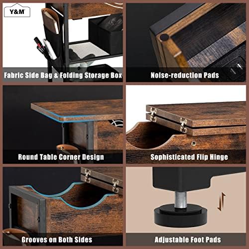 Y & amp; M krajnji sto sa stanicom za punjenje, uski bočni sto na preklop sa USB portovima i utičnicama,