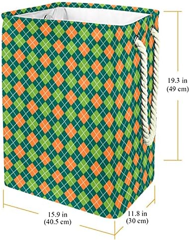 Art Plaid Green Narančasta rublja rublje s ručkama Velika sklopljiva korpa za odlaganje kante, dječja soba, kućni organizator, skladište od platna, 19.3x11.8x15.9 u