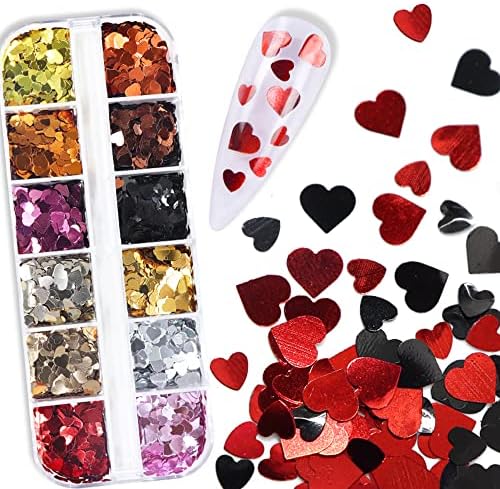 Srce Nail Glitter šljokice za Valentinovo naljepnice za umjetnost noktiju naljepnice 12 boja metalni