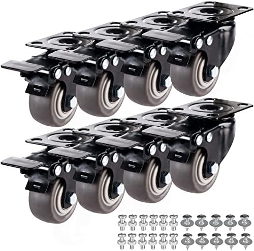 1.5 Kotačići Set od 8 industrijskih kotačića za teške uslove rada sa kočnicama PU bez buke točkovi sa dvostrukim zaključavanjem i dvostrukim kugličnim ležajem okretni kotačići za radni sto, namještaj, kotačići za ploče siva