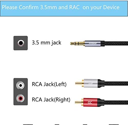 Anbear 3.5 mm do RCA kabl 6.6 FT, 3.5 mm muški do 2rca muški Stereo Audio Adapter najlonski pleteni