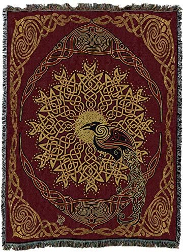Čista državna tkalica Solstice Ravens Blaket XL od Jen Delyth - Celtic Poklon tapiserija baca u tkani od pamuka