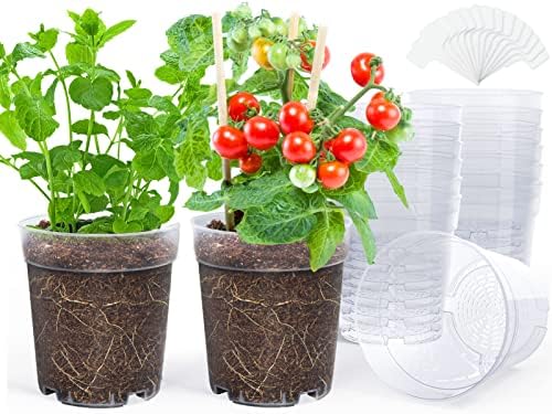 homenote Clear Rasadnici, 15 pakovanja saksija za sadnice od 6,7 inča sa drenažnim rupama, saksije za biljke visoke prozirnosti izdržljive početne saksije za seme za višekratnu upotrebu za biljke povrće sa Bonus 20 etiketa za biljke