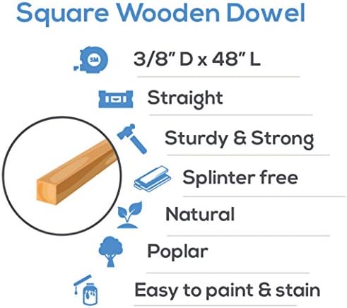Drvene kvadratne šipke za Tiple 3/8 inča x 36 pakovanje od 20 drvenih zanatskih štapova za zanate i obradu