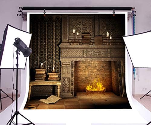 Laeacco Fantasy soba unutrašnja pozadina 10x10ft pozadina vinilne fotografije plamen i kamin magične