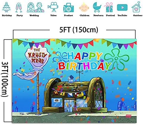 Crtana animacija Spongebob Photo Backdrop Underwater the Krusty Krab Photography Background Baby Kids Birthday Party Decor Banner 5x3ft