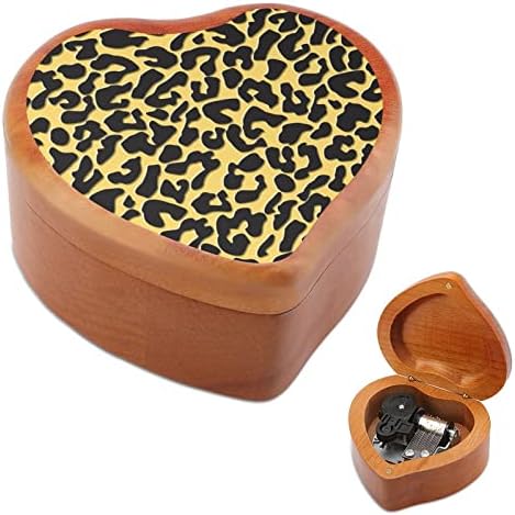 Crno-žuti Leopard Ispis srca Muzička kutija Drvene muzičke kutije Najbolji poklon za godišnjicu božićnog rođendana